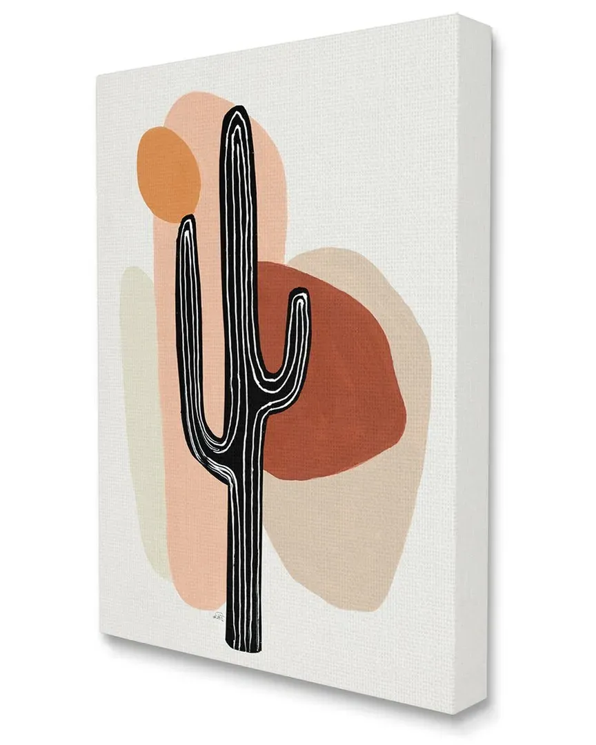 Western Terracotta Abstract Desert Cactus Stretched Canvas Wall Art - Orange