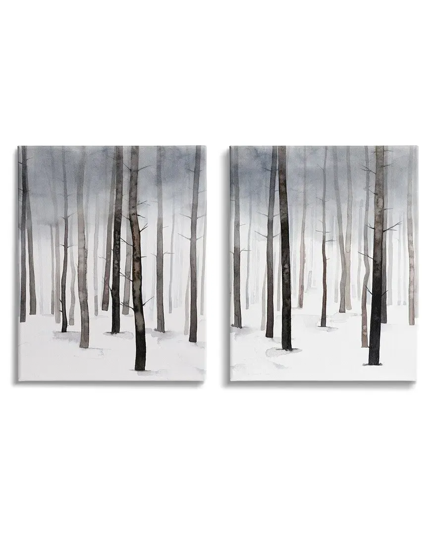 Winter Snow Tree Forest 2pc Canvas Wall Art Set - Grey