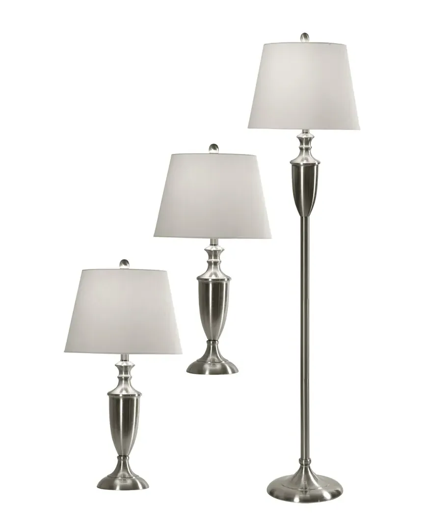 Set of 3 Lamps - Brushed Steel, Metal