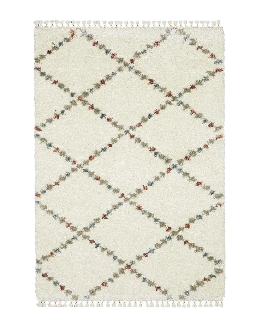 Amerherst Diamond Lattice Shag Area Rug with Tassel Fringe - Ivory