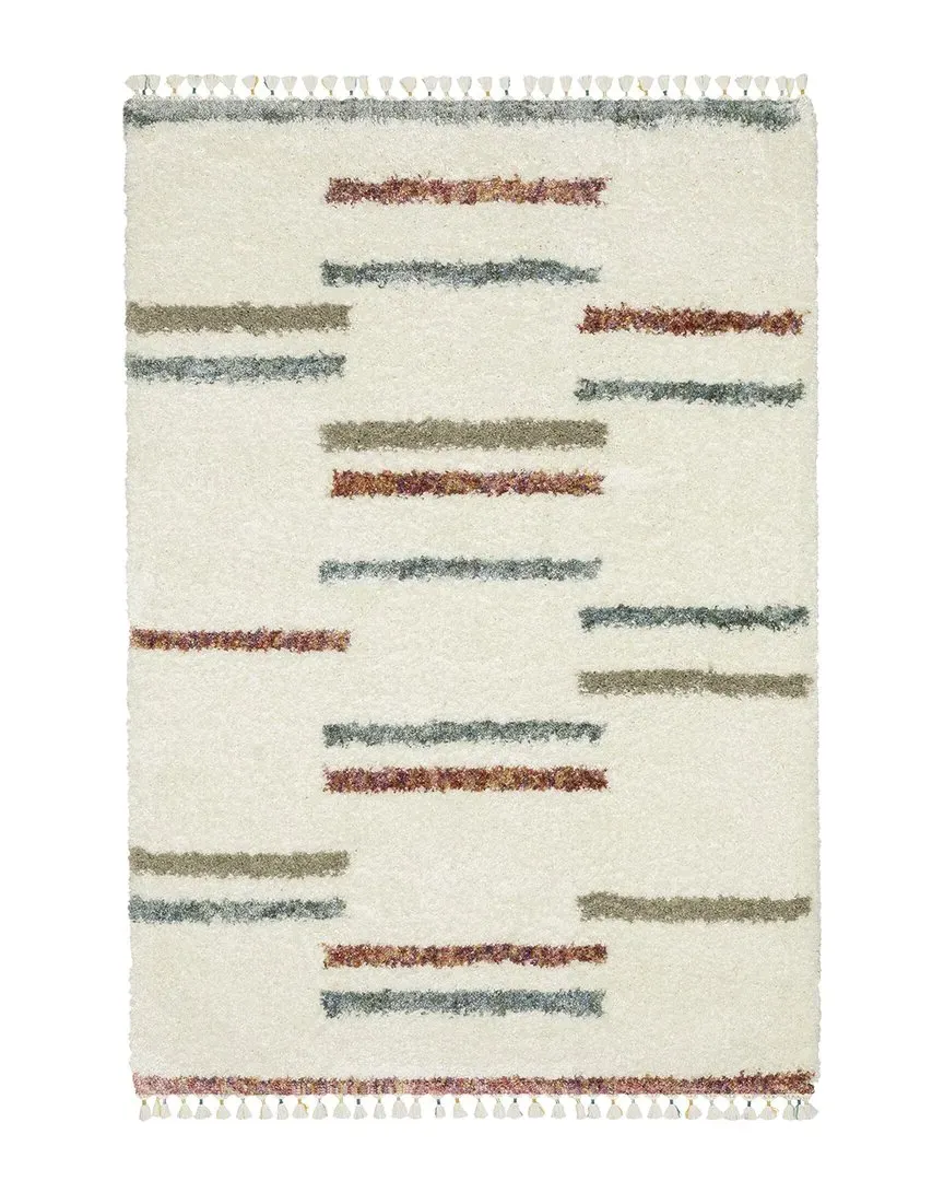 Amerherst Staggered Striped Shag Area Rug with Tassel Fringe