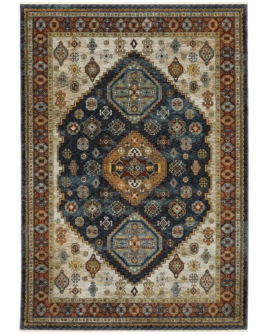 Arlington Oriental Medallion Area Rug with Fringe - Blue