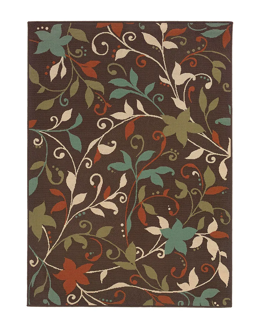 Portiva Outdoor Floral Rug - Brown & Green, Polypropylene image