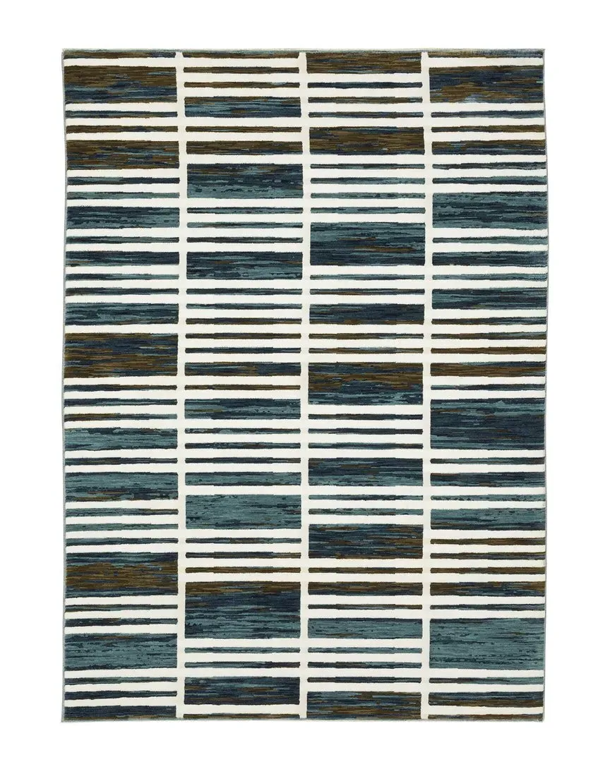 Rosette Broken Stripes Hi-Low Fringed Edge Area Rug - Ivory