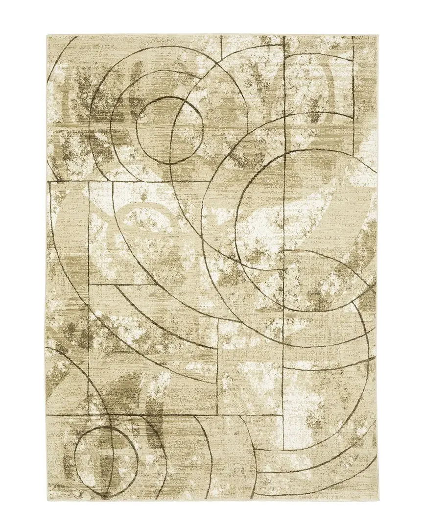 Rosette Distressed Geometric Hi-Low Fringed Edge Area Rug - Beige