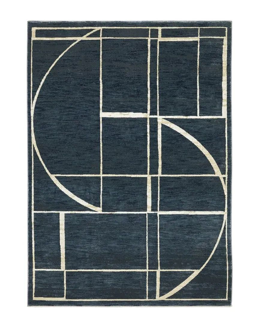 Rosette Geometric Hi-Low Fringed Edge Area Rug - Blue