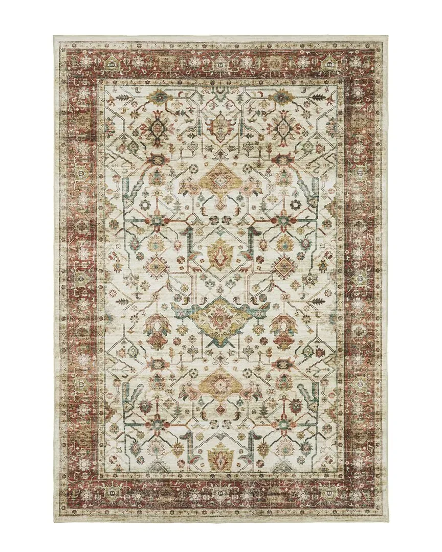 Stellar Vintage Bordered Washable Area Rug - Ivory, Polyester