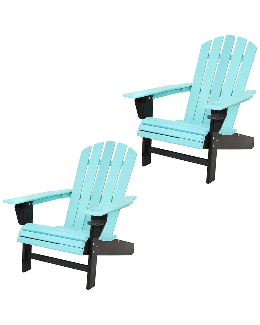 Adirondack Chairs with Drink Holder Set of 2 - Blue, HDPE image