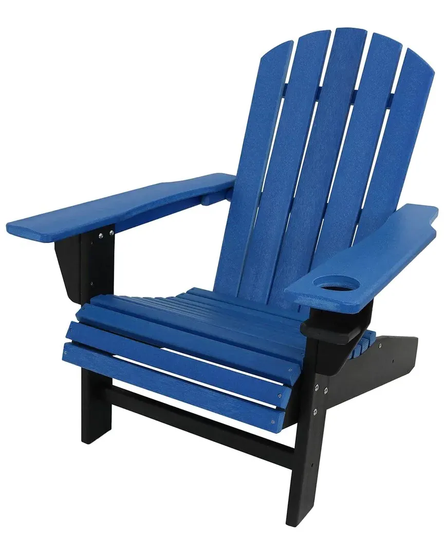 All-Weather Adirondack Chair with Drink Holder - Blue, HDPE