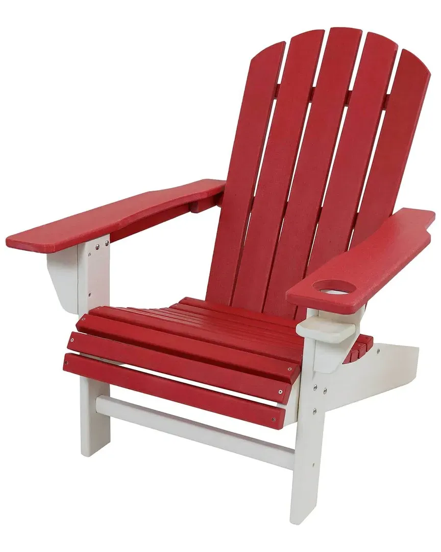 All-Weather Adirondack Chair with Drink Holder - Red, HDPE