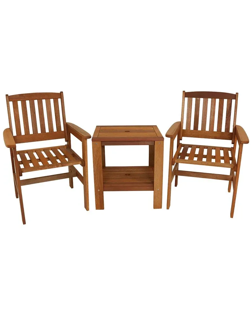 Meranti Wood 3-Piece Outdoor Patio Conversation Set - Brown image