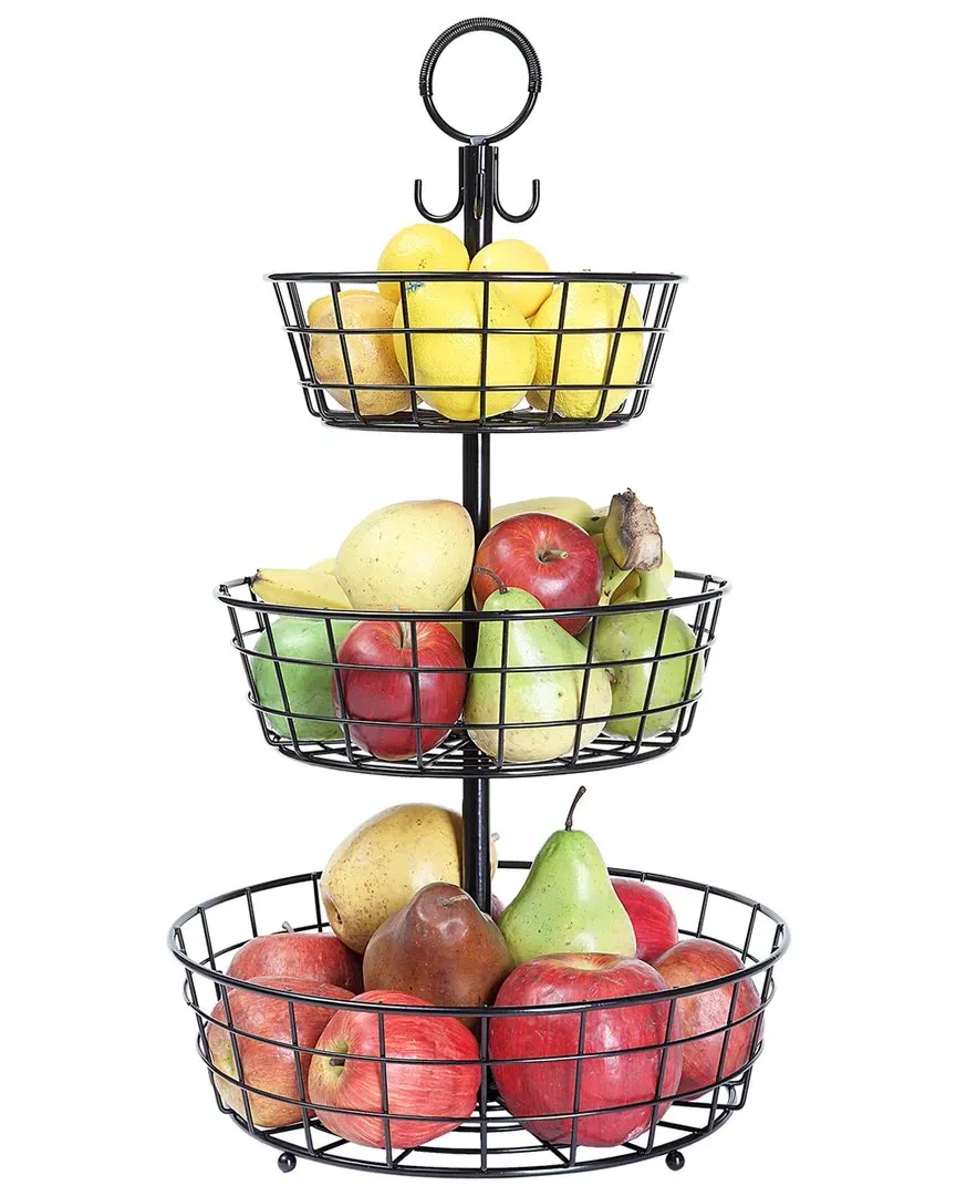 3 Tier Countertop Basket with Round Feet - Black, Steel