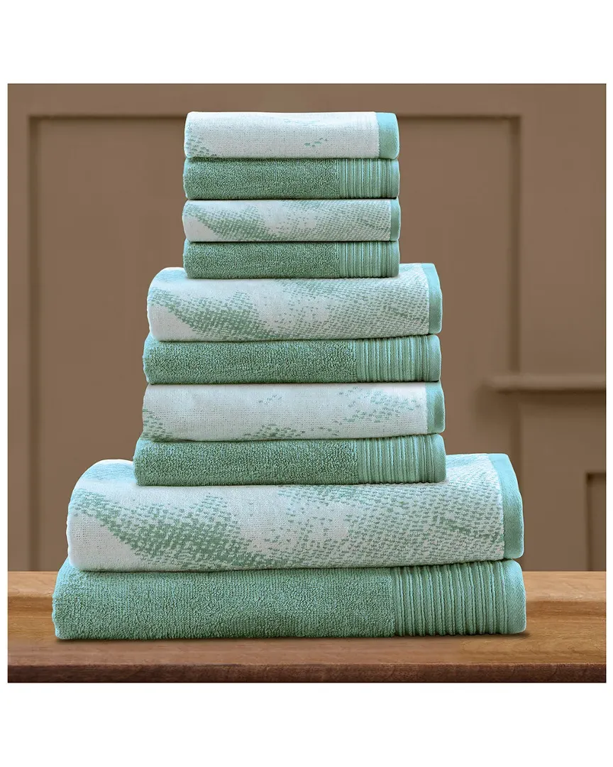 10-Piece Cotton Towel Set - Teal Marble