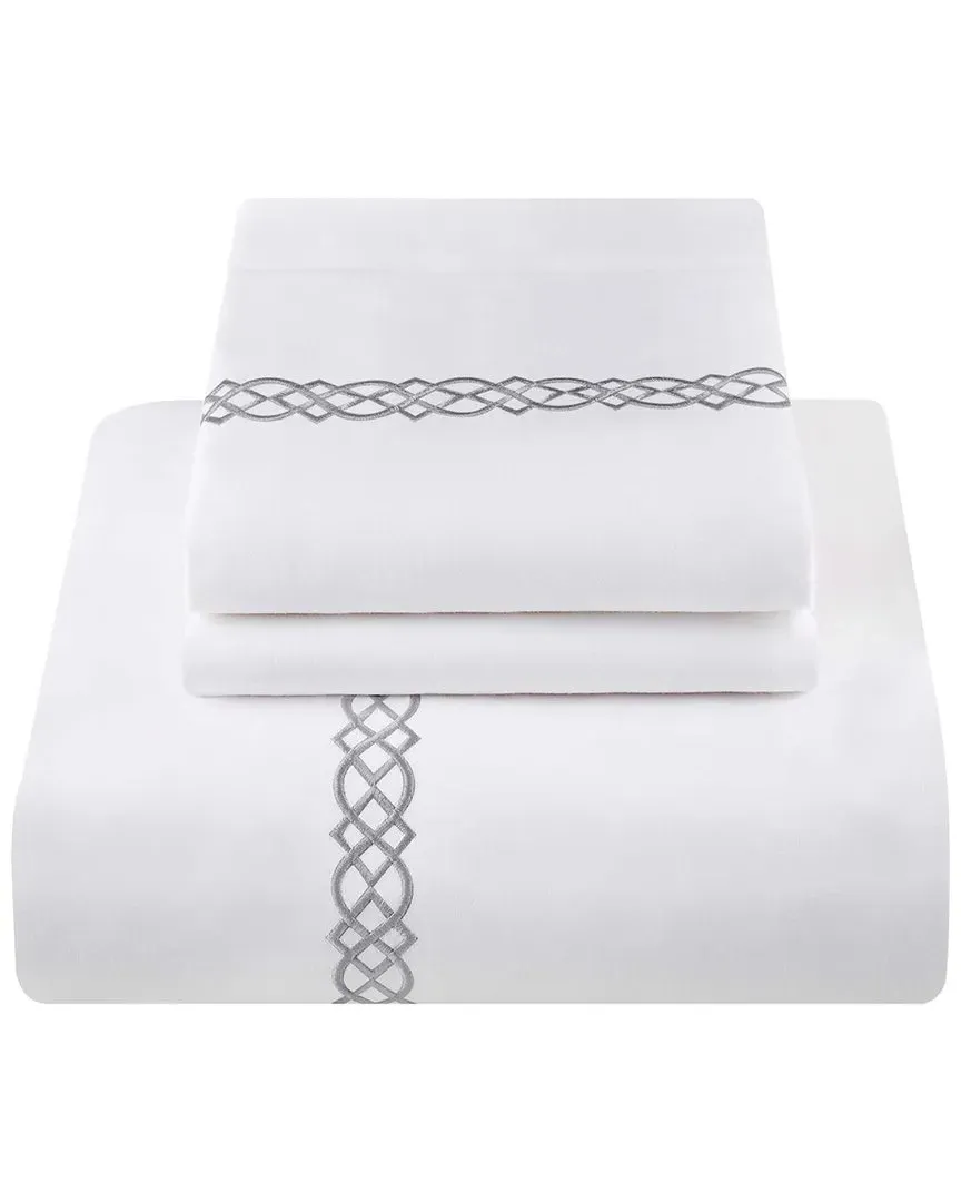 1000tc Egyptian Cotton Embroidered Duvet Cover Set - White & Charcoal