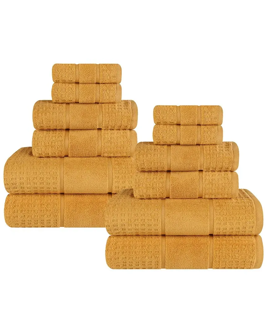 12-Piece Zero Twist Cotton Waffle Towel Set - Gold