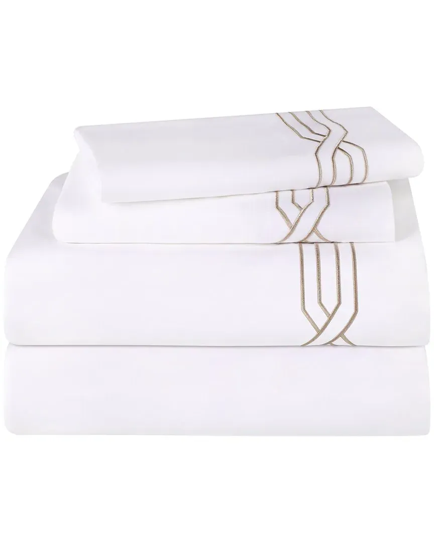 1200tc Egyptian Cotton Embroidered Bed Sheet Set - White