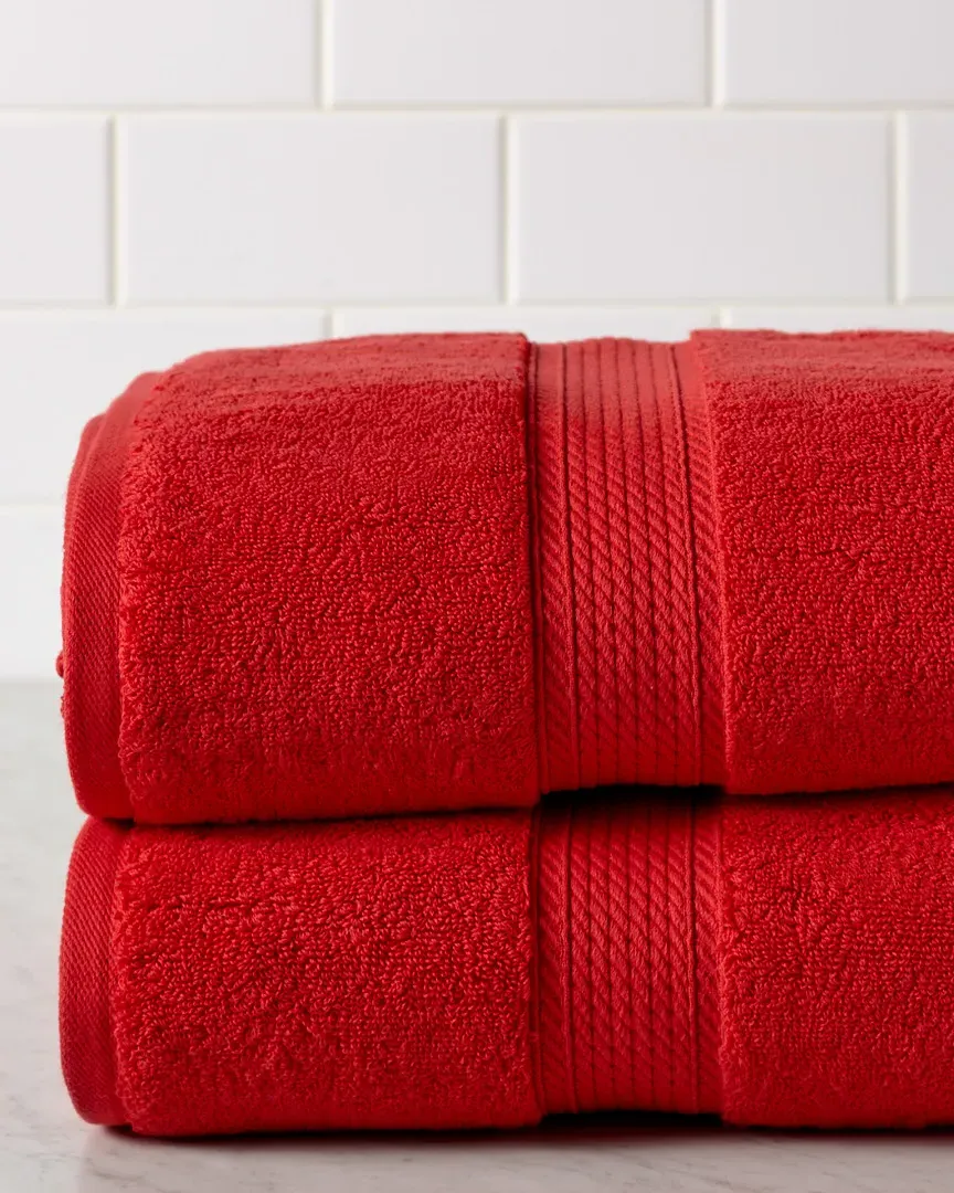 2pc Bath Towel Set - Red, Egyptian Cotton