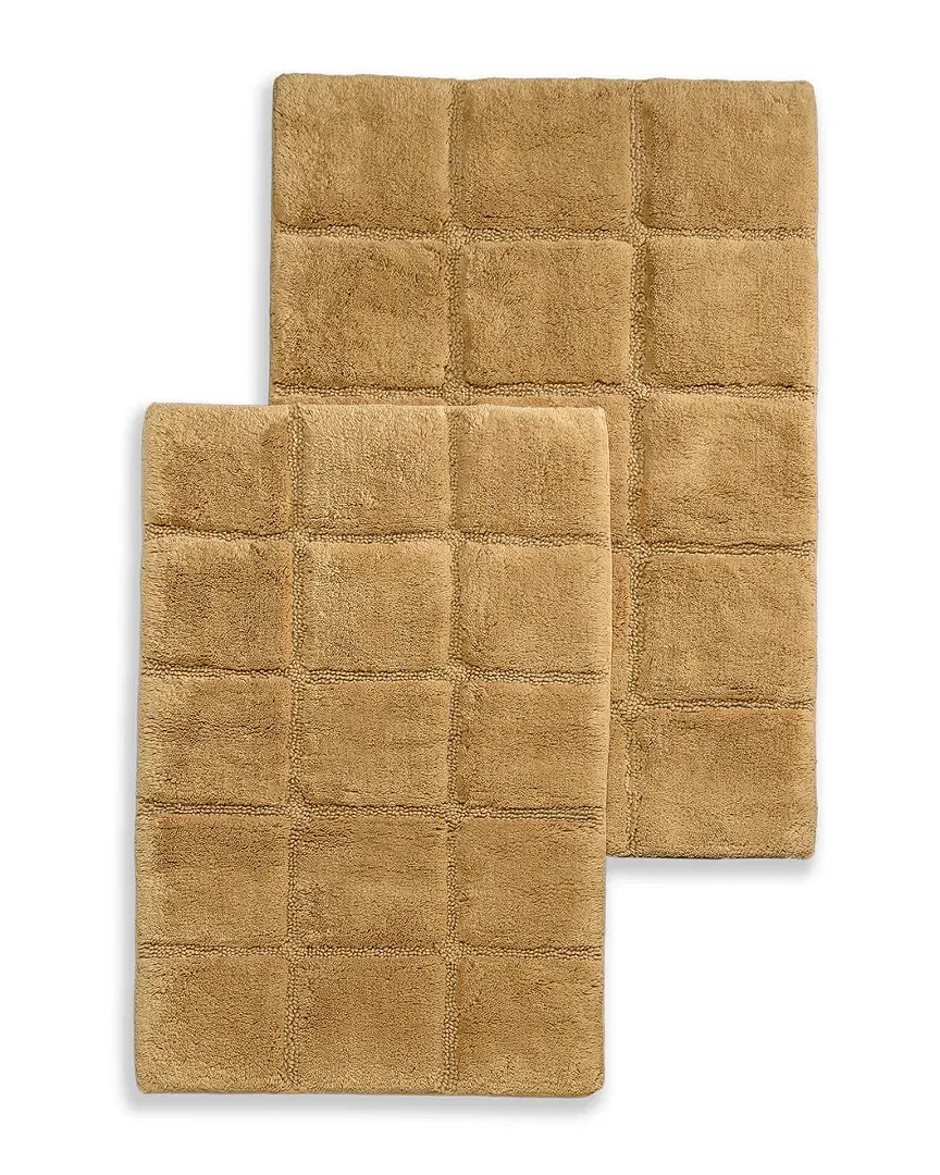 2pc Checkered Non-Slip Cotton Bath Rug Set - Beige