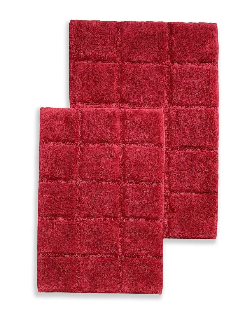 2pc Checkered Non-Slip Cotton Bath Rug Set - Burgundy