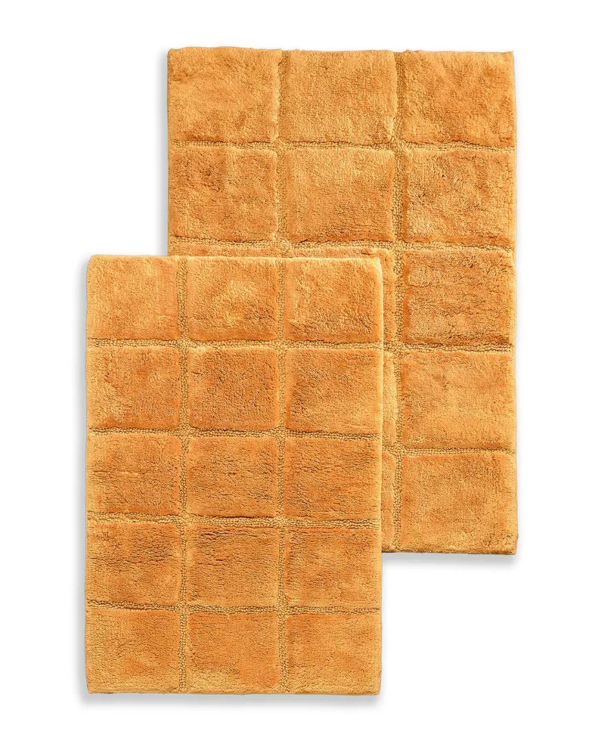 2pc Checkered Non-Slip Cotton Bath Rug Set - Rust