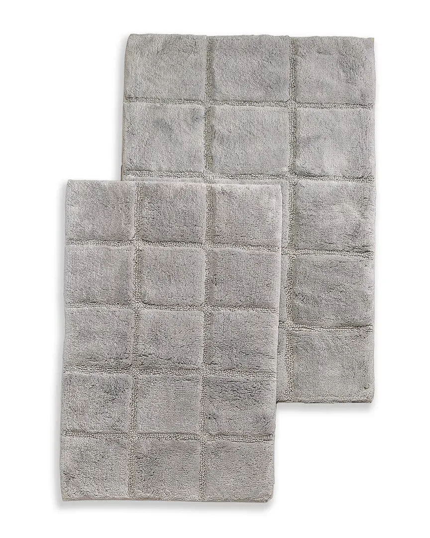 2pc Checkered Non-Slip Cotton Bath Rug Set - Silver