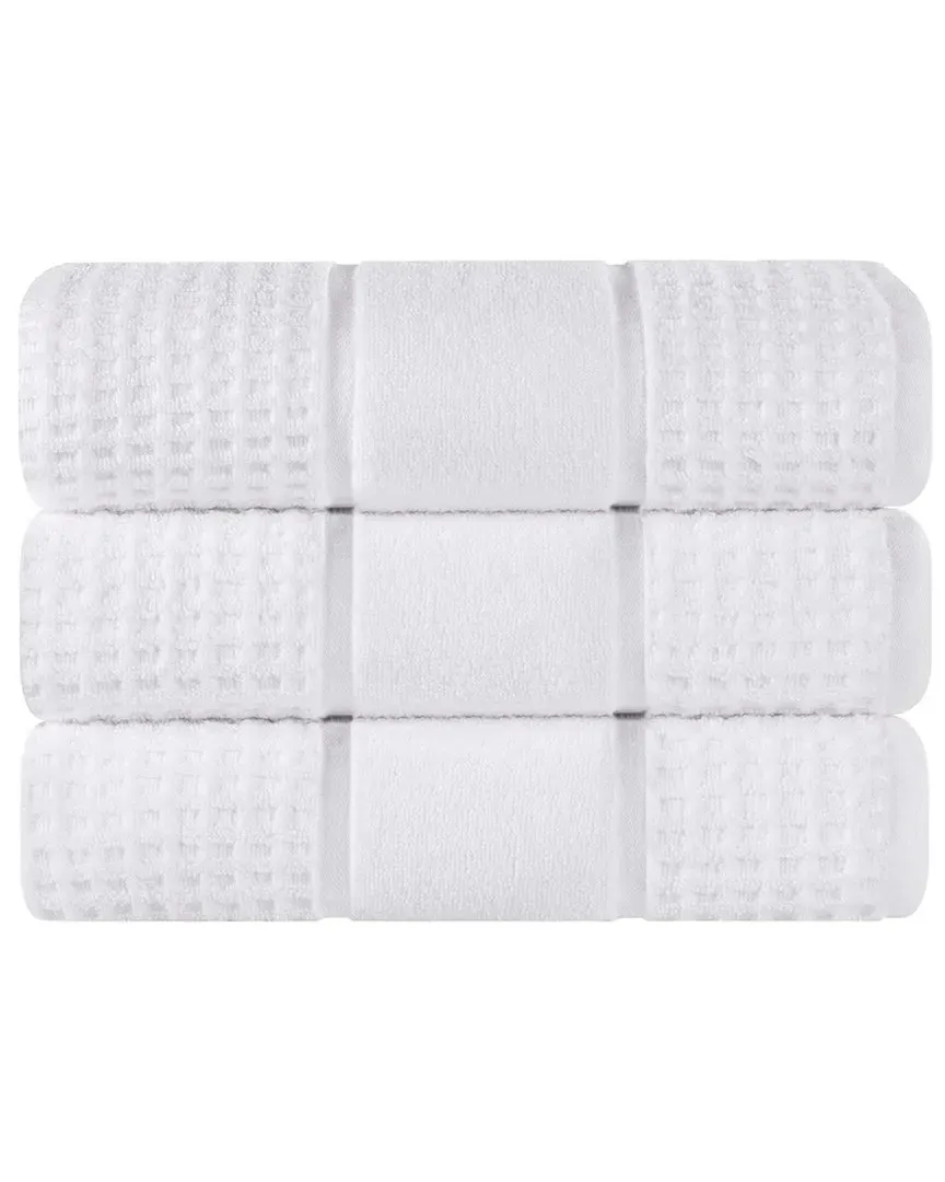 3-Piece Zero Twist Cotton Waffle Bath Towel Set - White