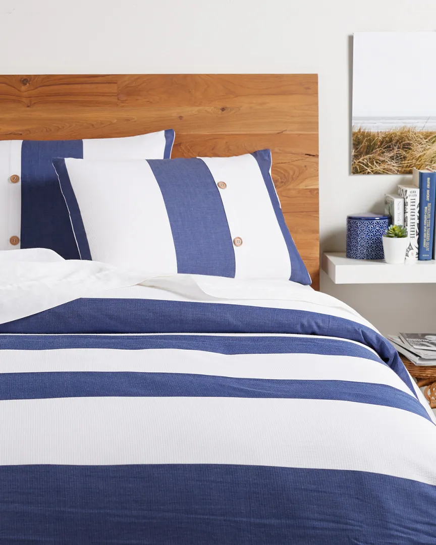 300 Thread Count Cotton Embroidered Duvet Cover Set - White Navy