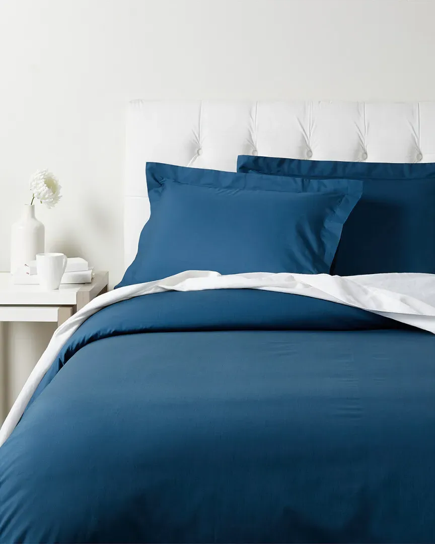 300 Thread Count Cotton Percale Duvet Cover Set - Navy Blue