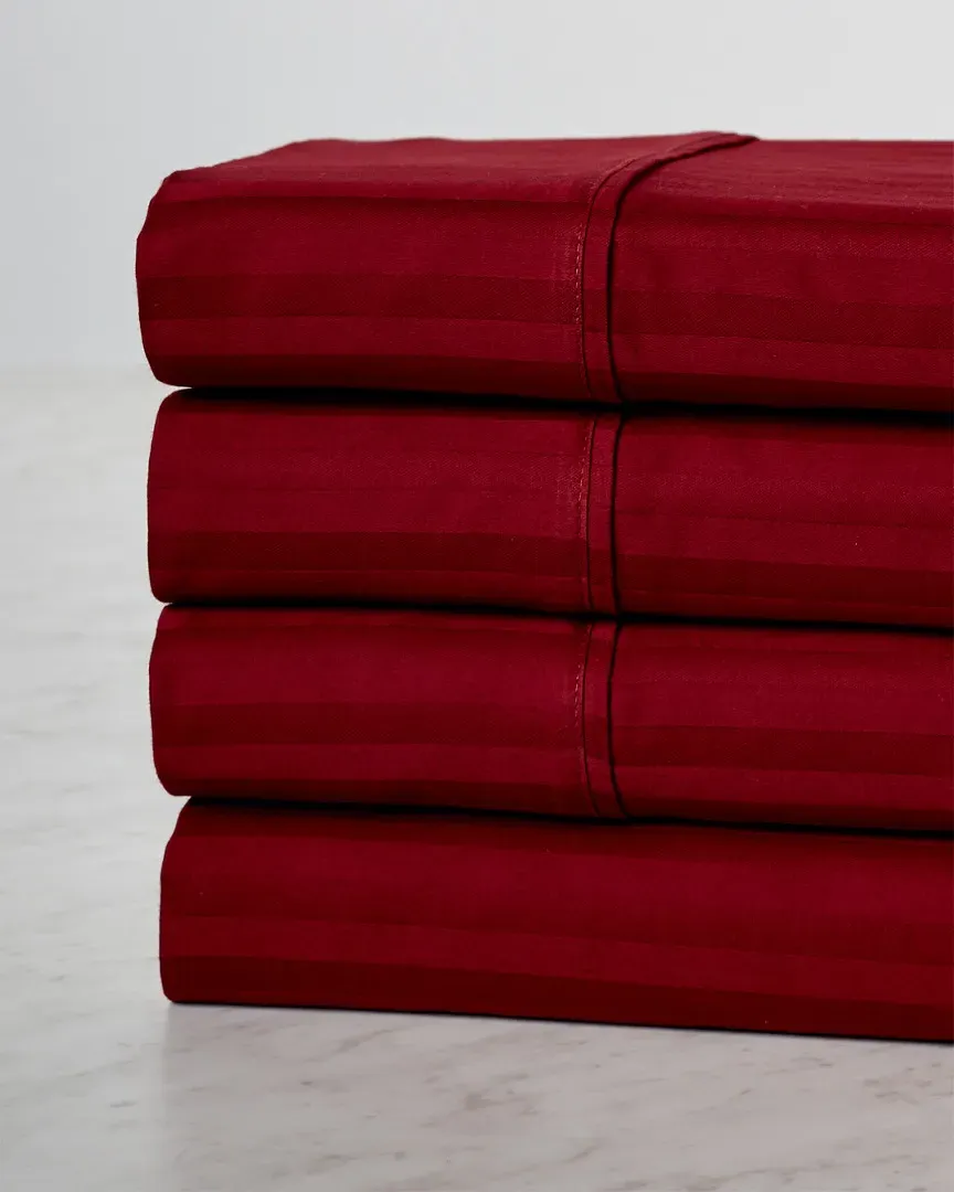 300TC Stripe Sheet Set - Burgundy, Egyptian Cotton