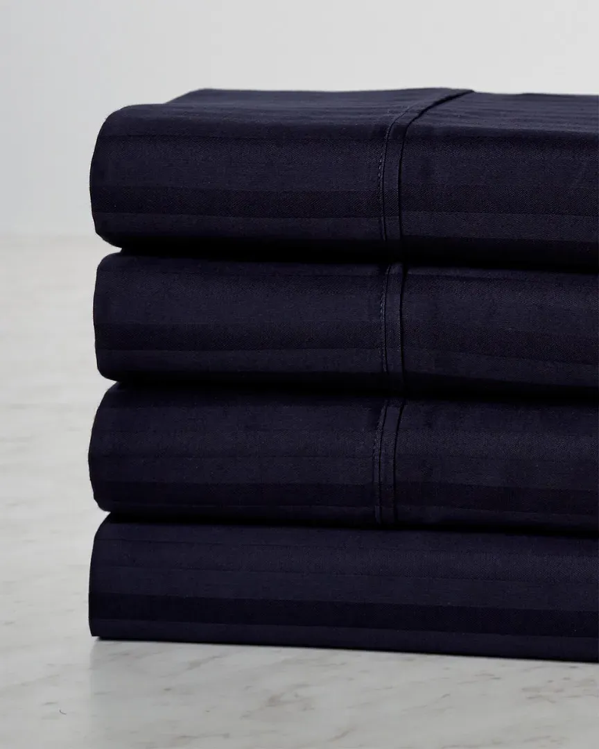 300TC Stripe Sheet Set - Navy Blue, Egyptian Cotton