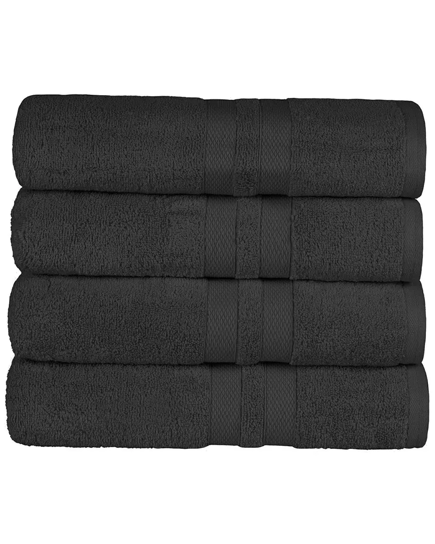 4-Piece Bath Towel Set Quick-Drying - Black, Cotton