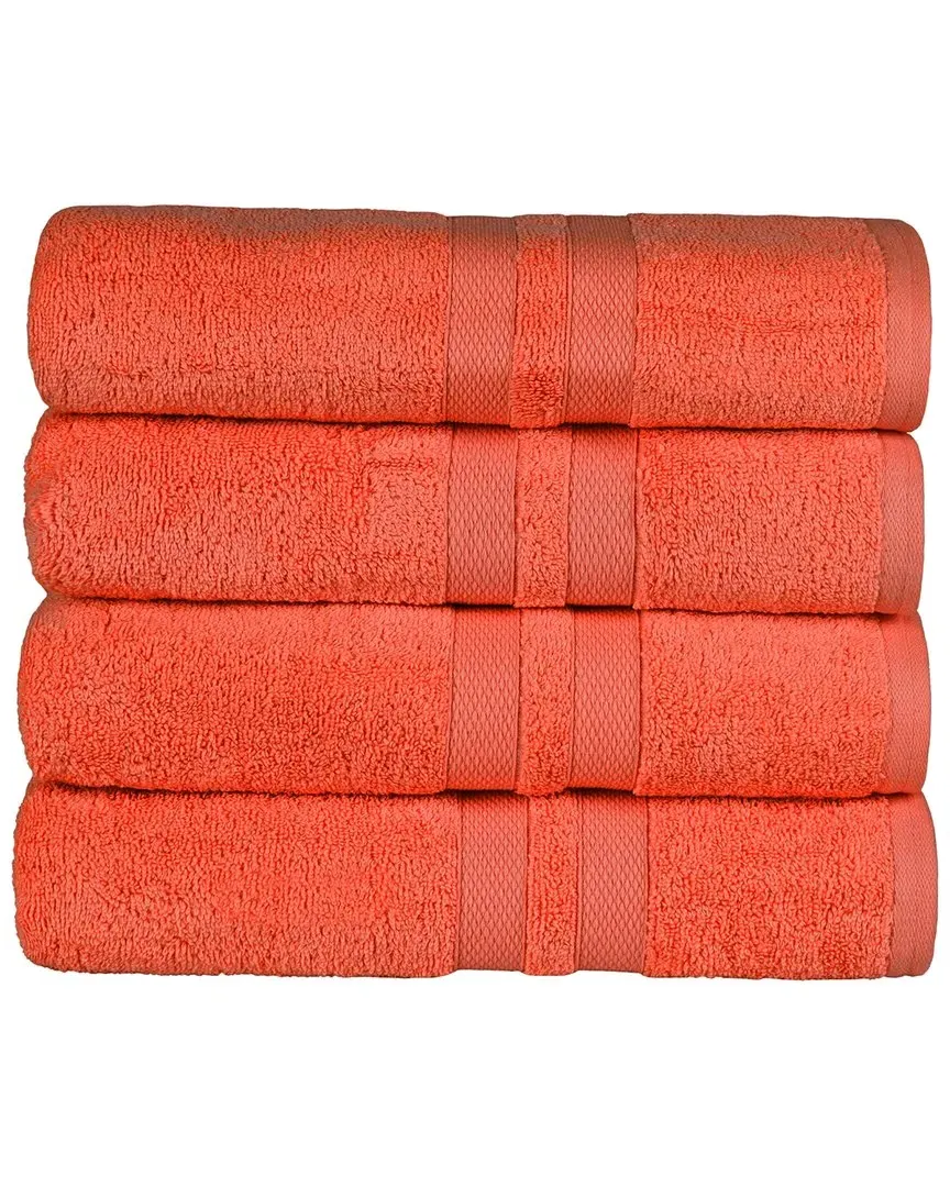 4-Piece Bath Towel Set Quick-Drying - Orange, Cotton