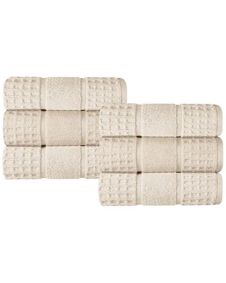 6-Piece Zero Twist Cotton Waffle Hand Towel Set - Ivory