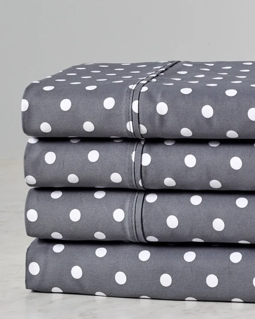 600 Thread Count Cotton Rich Polka Dot Sheet Set - Grey