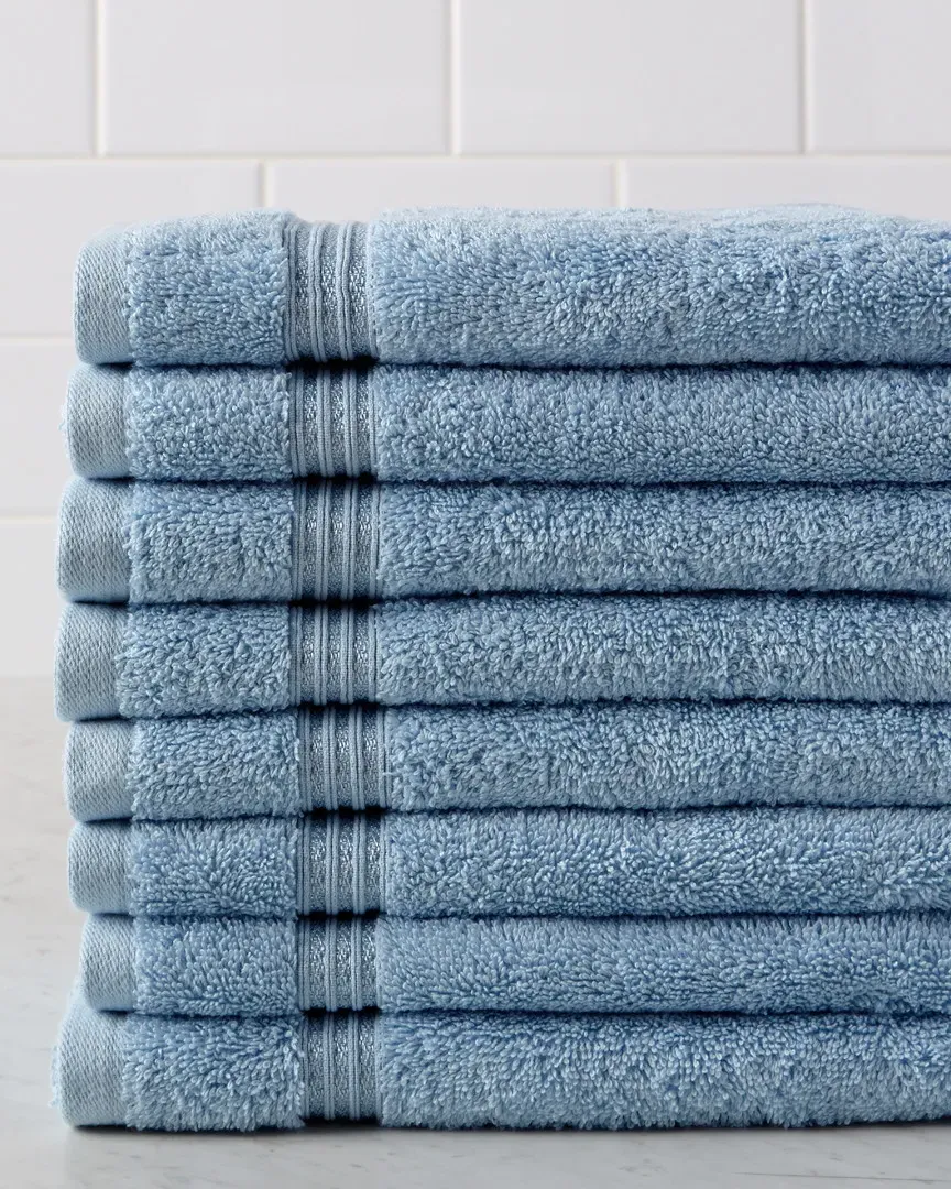 8pc Hand Towel Set - Light Blue, Egyptian Cotton