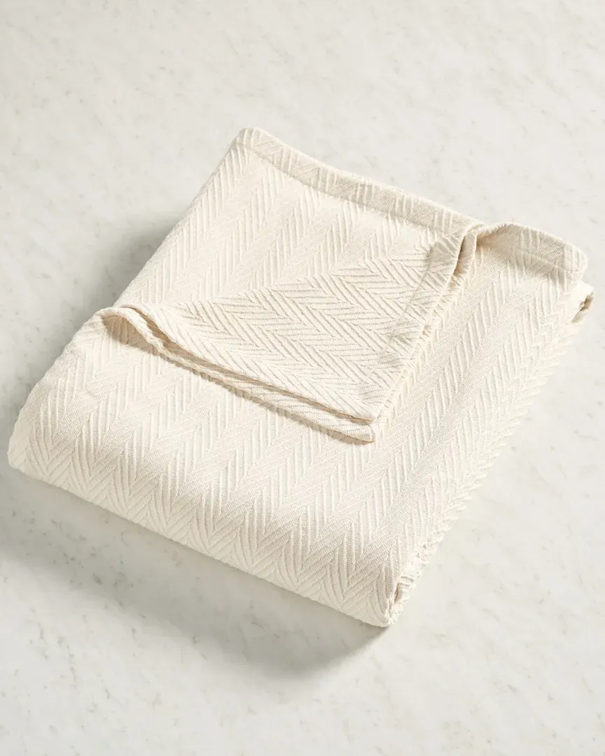All-Season Chevron Breathable Blanket - Ivory, Cotton