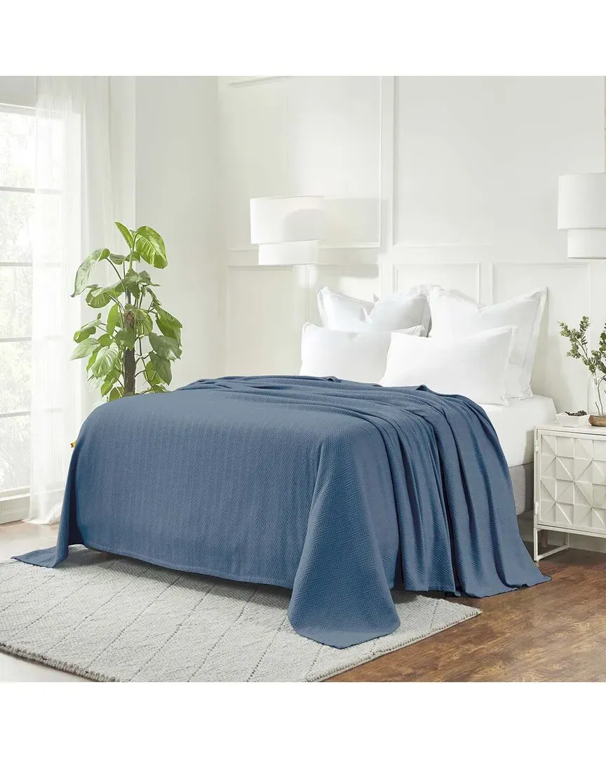 All-Season Chevron Cotton Blanket - Denim Blue image