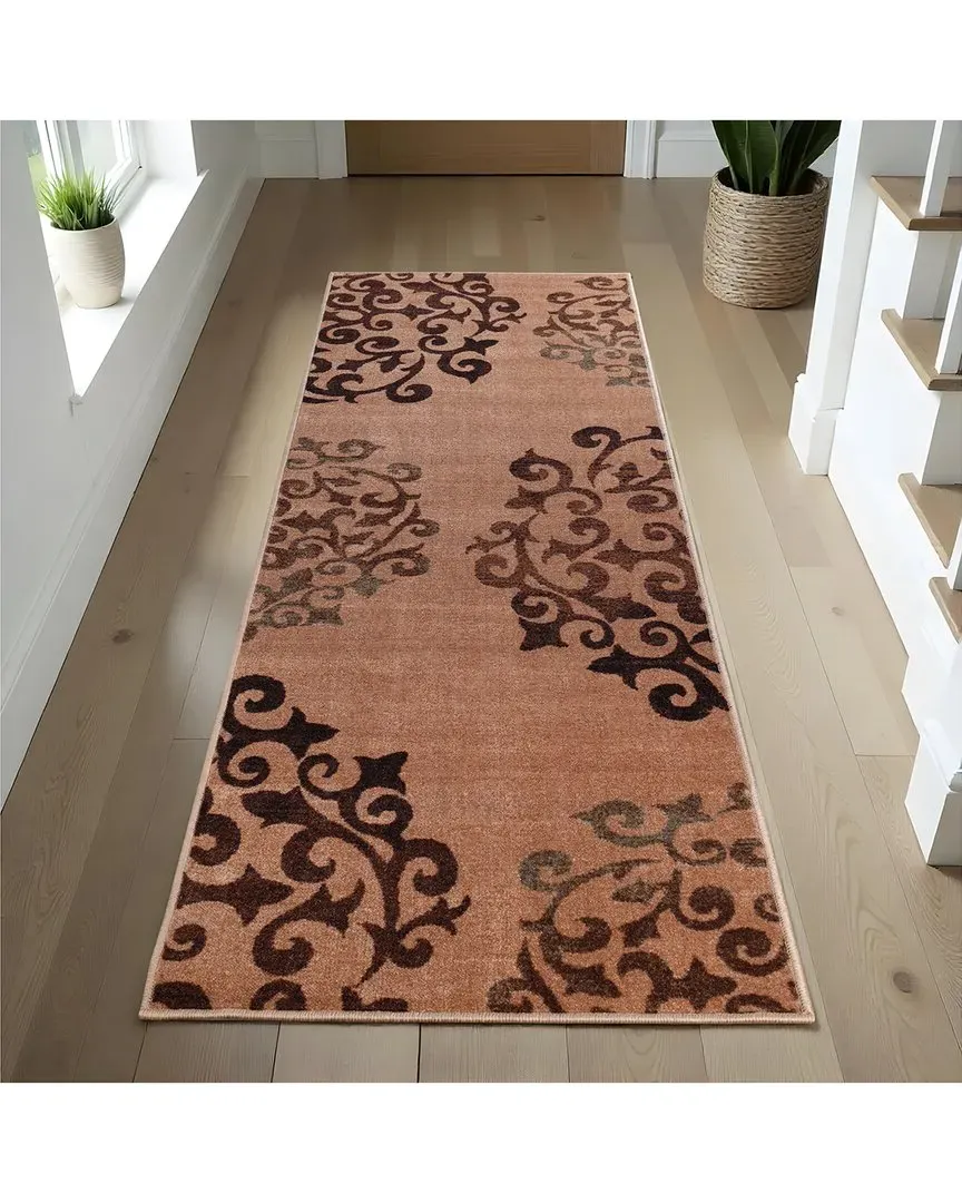 Amber Non-Slip Floral Medallion Rug - Brown, Nylon