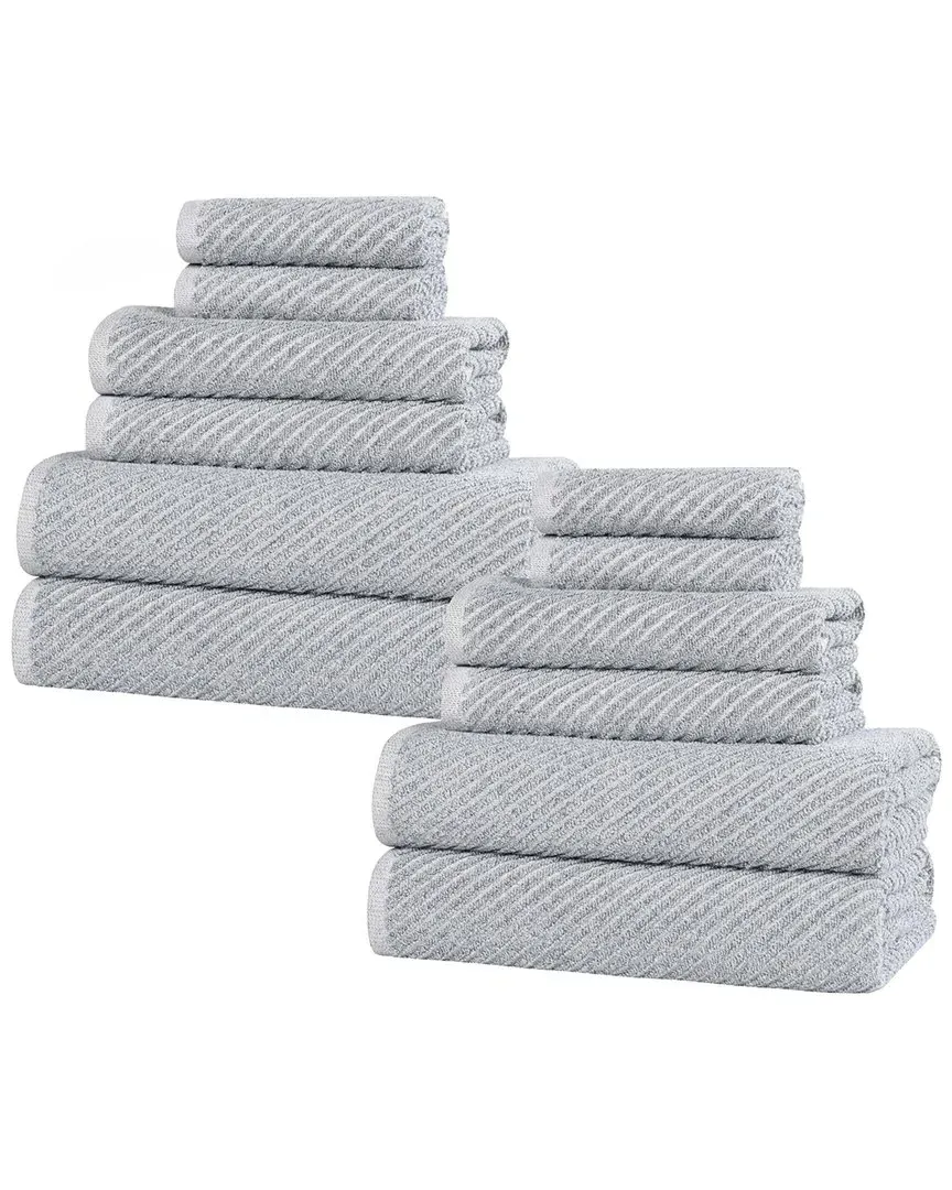 Amelia 12-Piece Towel Set with Diagonal Stripes - Denim Blue