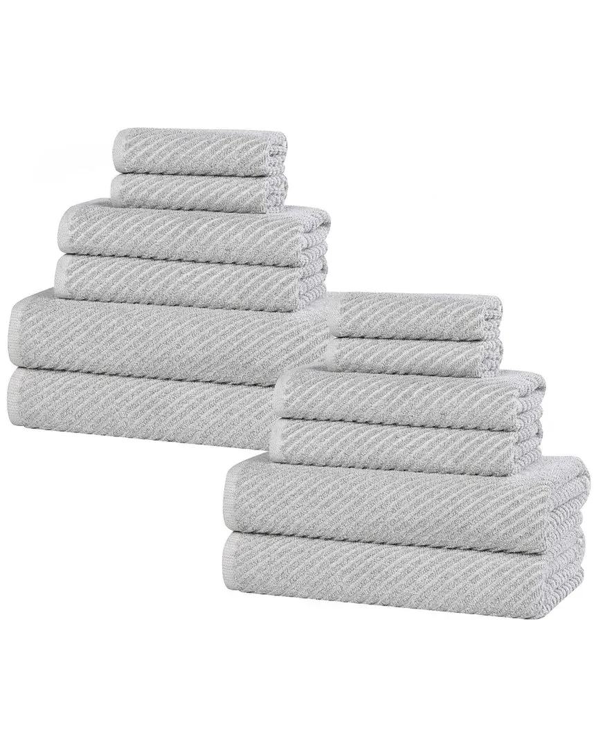 Amelia 12-Piece Towel Set with Diagonal Stripes - Platinum