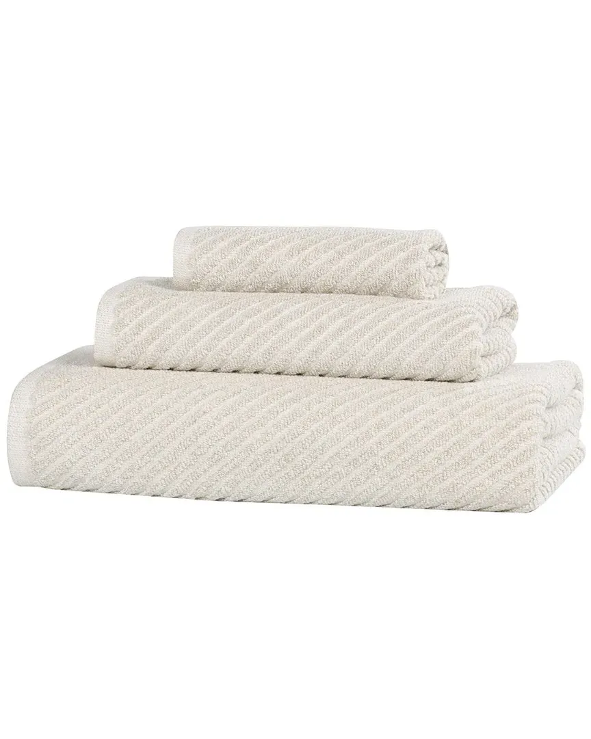 Amelia 3-Piece Towel Set with Diagonal Stripes - Beige image
