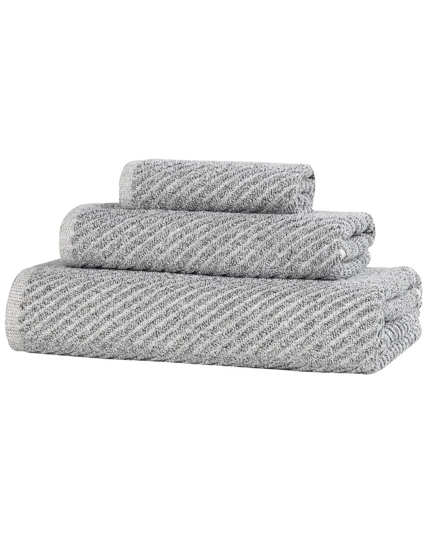Amelia 3-Piece Towel Set with Diagonal Stripes - Charcoal