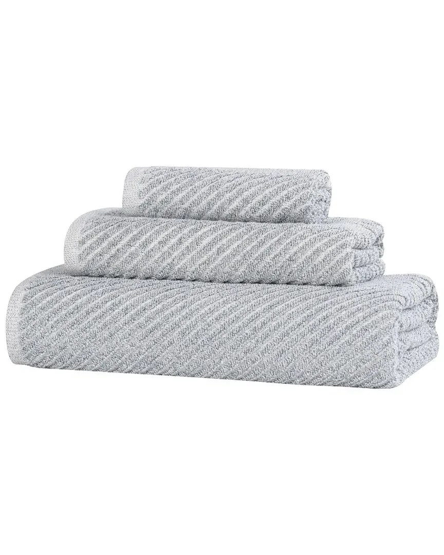 Amelia 3-Piece Towel Set with Diagonal Stripes - Denim Blue