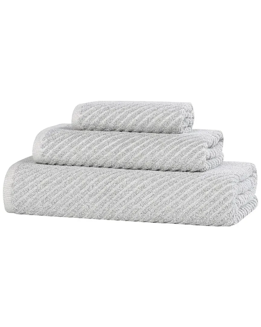 Amelia 3-Piece Towel Set with Diagonal Stripes - Platinum