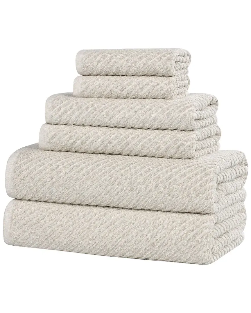 Amelia 6-Piece Towel Set with Diagonal Stripes - Beige
