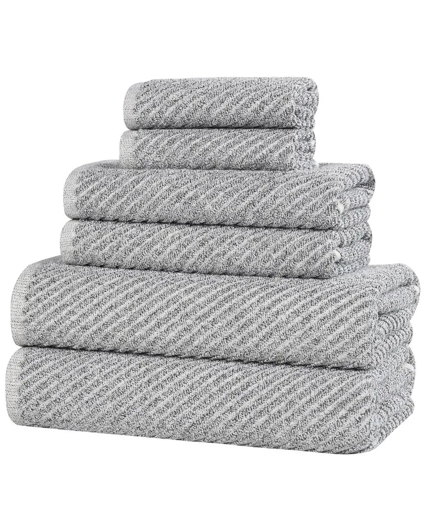 Amelia 6-Piece Towel Set with Diagonal Stripes - Charcoal