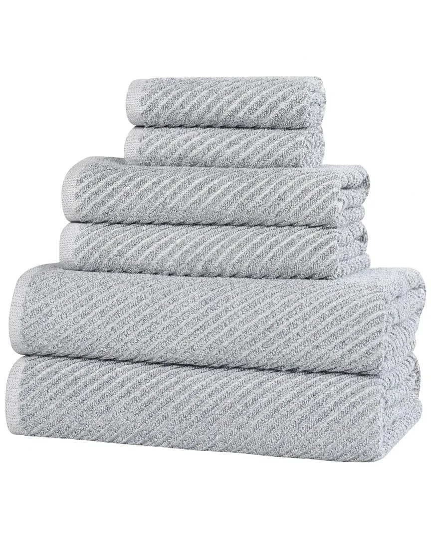Amelia 6-Piece Towel Set with Diagonal Stripes - Denim Blue