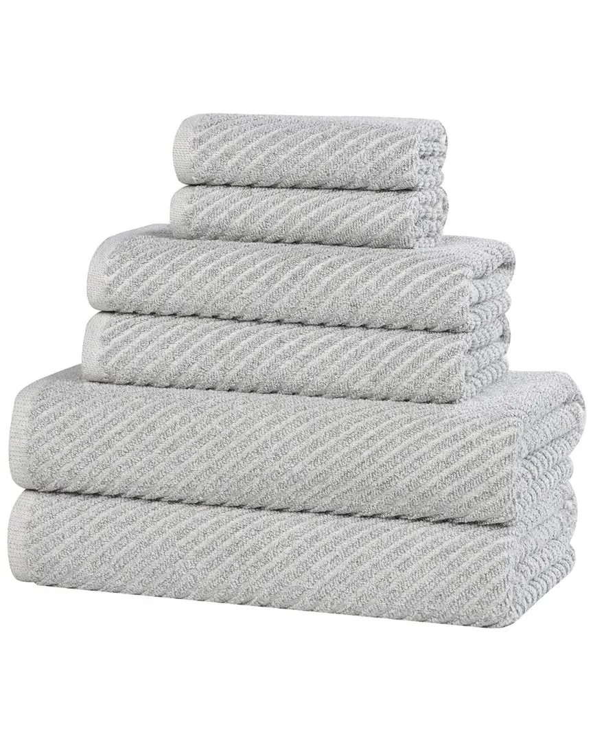 Amelia 6-Piece Towel Set with Diagonal Stripes - Platinum