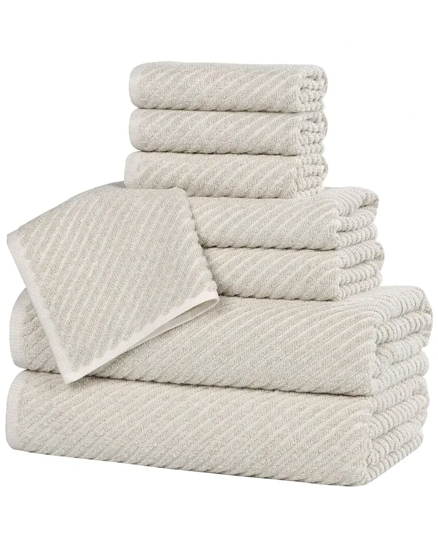 Amelia 8-Piece Towel Set with Diagonal Stripes - Beige