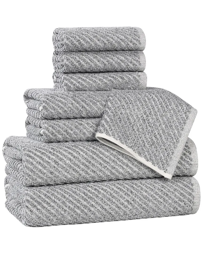 Amelia 8-Piece Towel Set with Diagonal Stripes - Charcoal